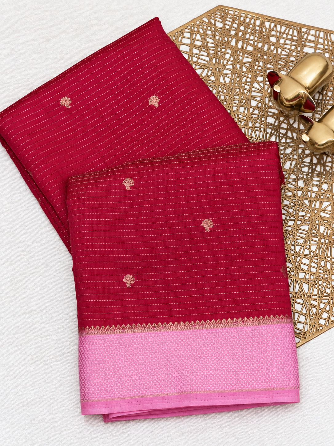 Georgette Silk Saree - Dark Pink with Baby Pink