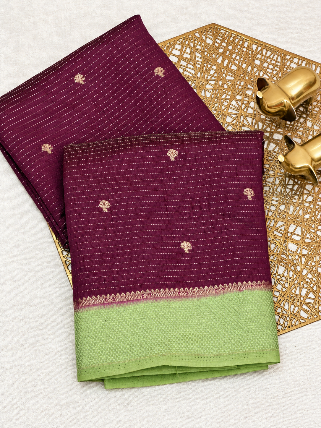 Georgette Silk Saree - Wine with Green