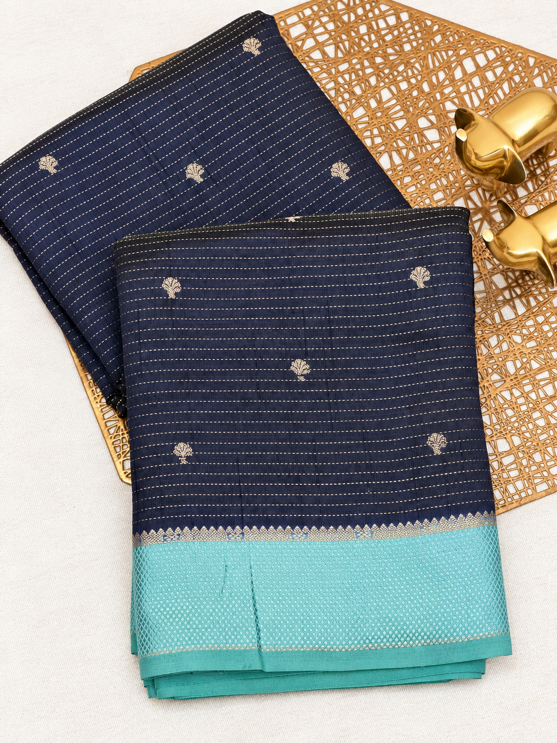 Georgette Silk Saree - Dark Blue with Blue