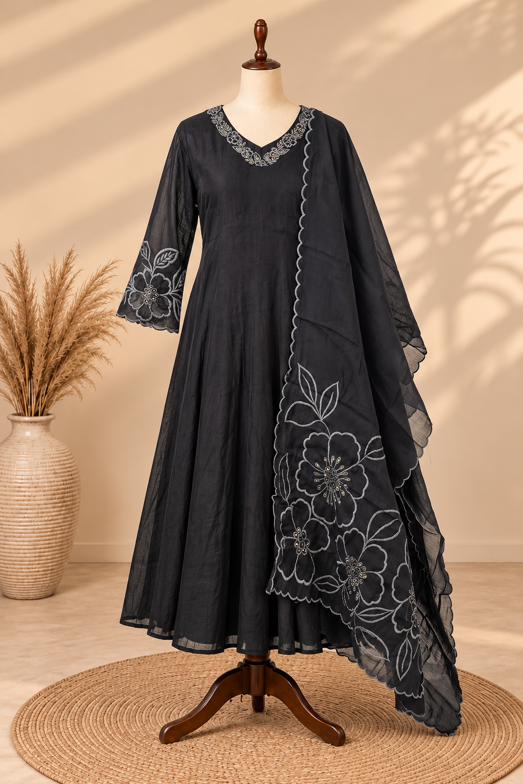Premium Mul Chanderi 3 pcs Salwar Suit - Black