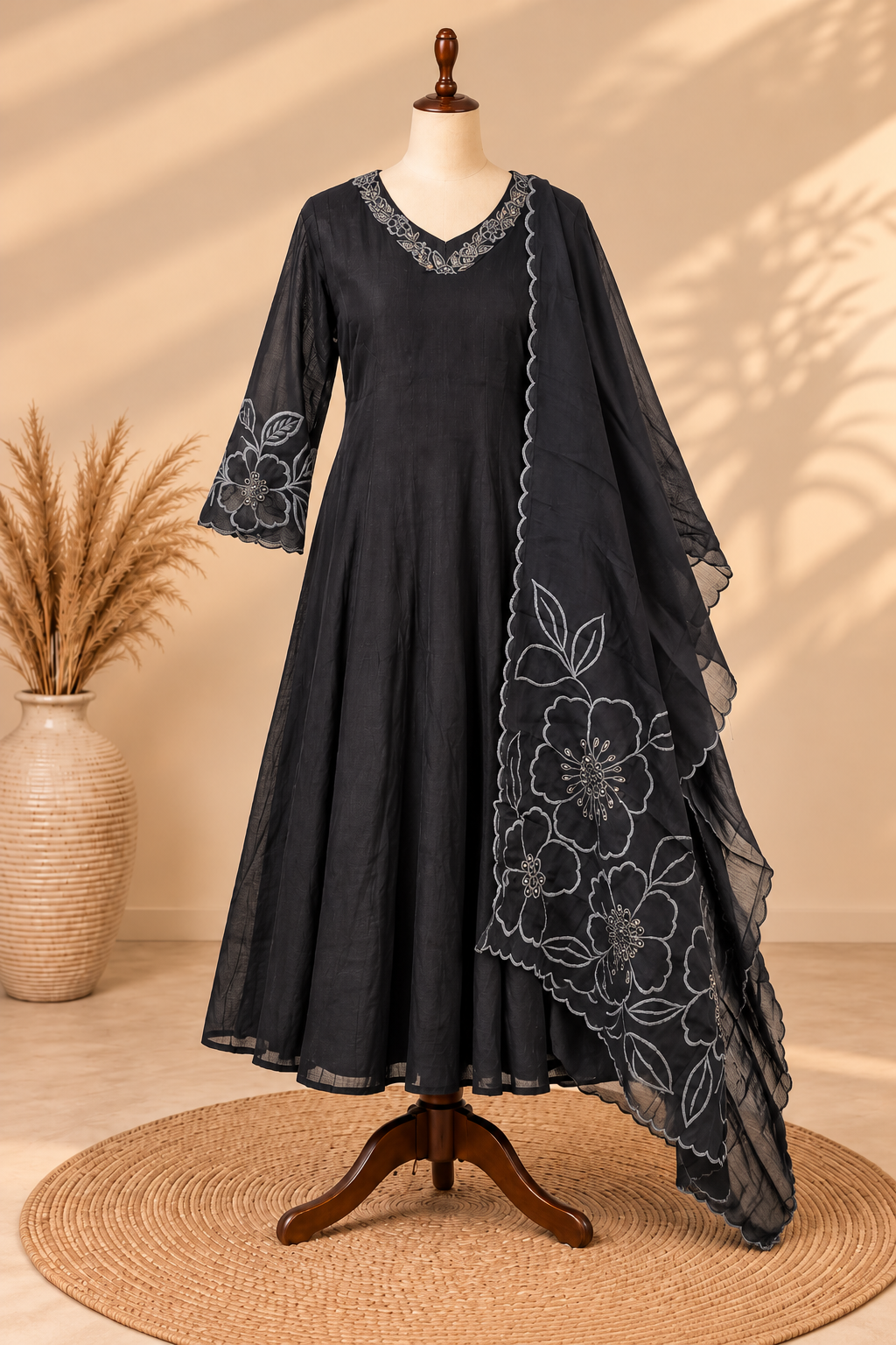 Premium Mul Chanderi 3 pcs Salwar Suit - Black