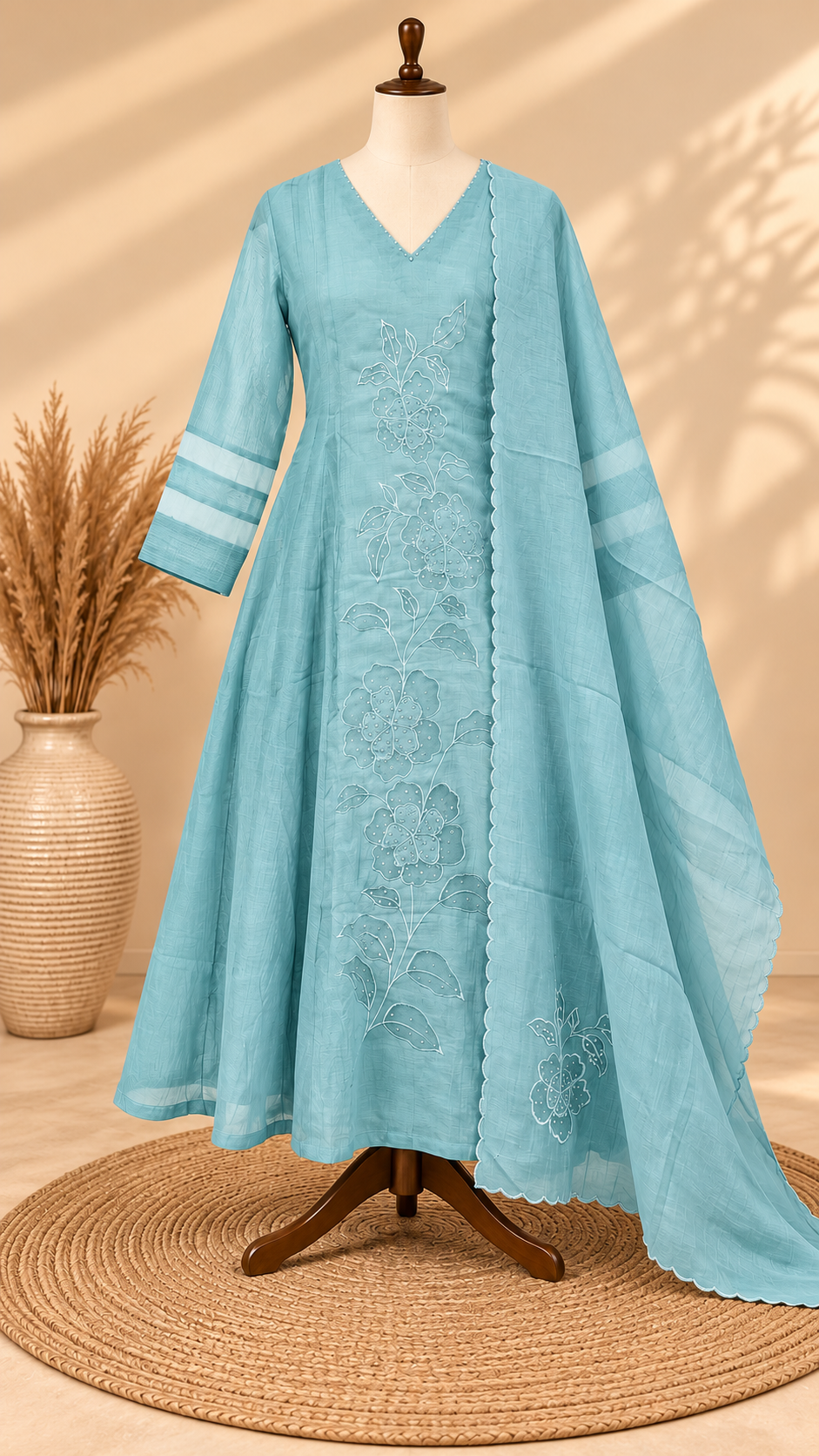 Premium Mul Chanderi 3 pcs Salwar Suit -  Sky Blue