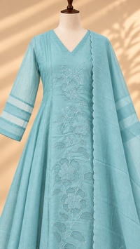 Premium Mul Chanderi 3 pcs Salwar Suit -  Sky Blue