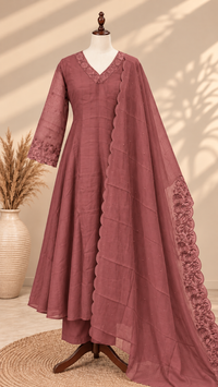 Premium Mul Chanderi 3 pcs Salwar Suit -  Dark Rusty Rose