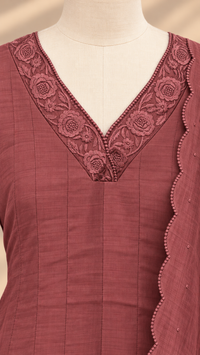 Premium Mul Chanderi 3 pcs Salwar Suit -  Dark Rusty Rose