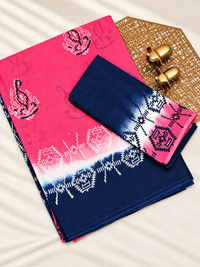 Pure Cotton with Hand Block Prints - Pink with Blue