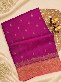 Jute Banarasi Silk Saree - Light Magenta Pink with Peach