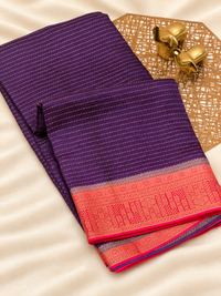 Semi Kathan Silk Saree - Purple with Pink