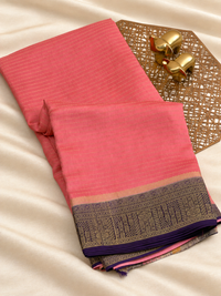 Semi Kathan Silk Saree - Peach with Blue