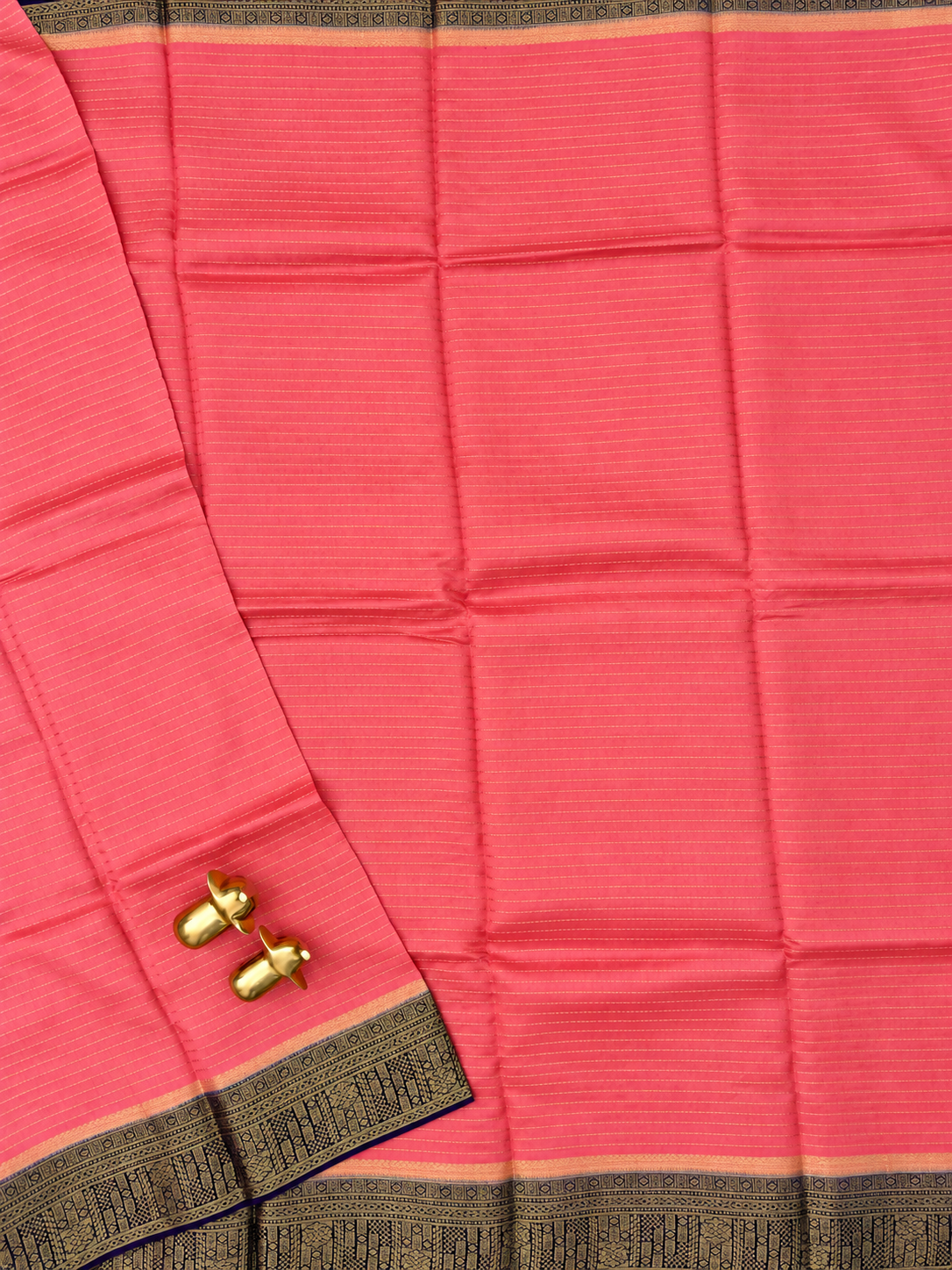 Semi Kathan Silk Saree - Peach with Blue