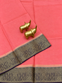 Semi Kathan Silk Saree - Peach with Blue