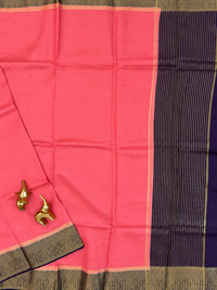 Semi Kathan Silk Saree - Peach with Blue