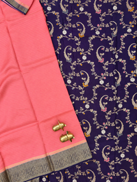 Semi Kathan Silk Saree - Peach with Blue