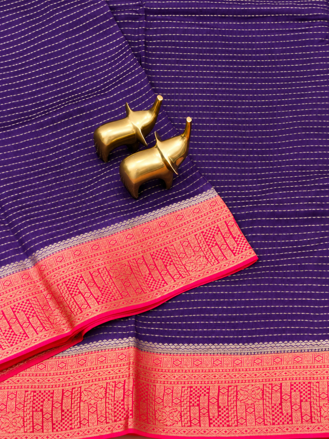 Semi Kathan Silk Saree - Purple with Pink