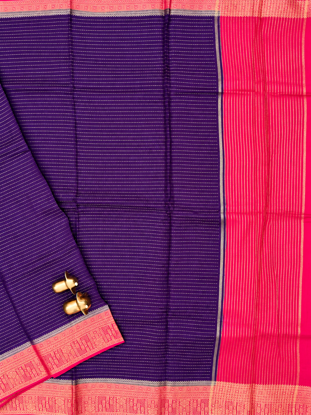 Semi Kathan Silk Saree - Purple with Pink