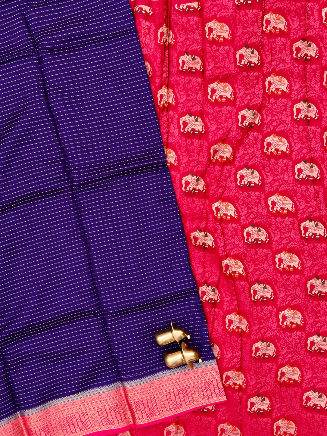 Semi Kathan Silk Saree - Purple with Pink