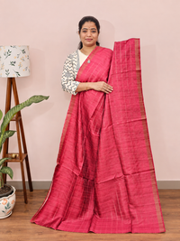 Soft Semi Tussar Checks Weaving with Kalamkari - Pink