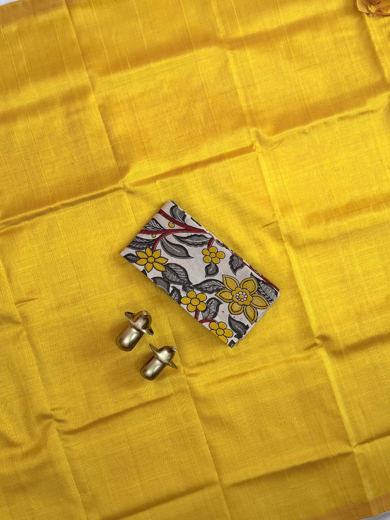 Handwoven Mangalagiri Plain Pattu Saree - Mango Yellow
