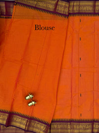 Chettinad Cotton Sarees - Dual Shade of Orange with Pink