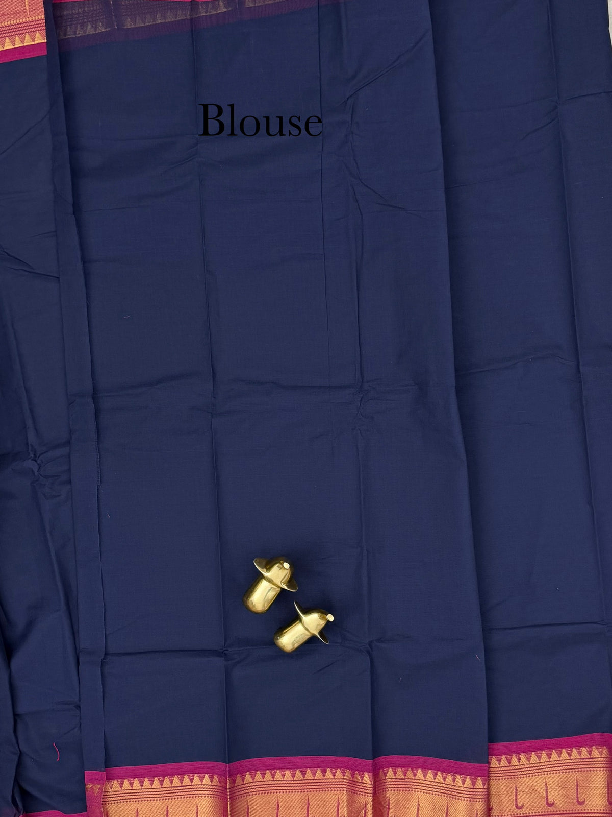 Chettinad Cotton Saree - Dark Blue with Pink