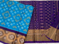 Sky Blue with Purple Pochampally Ikkat Silk Cotton (SICO Pattu)