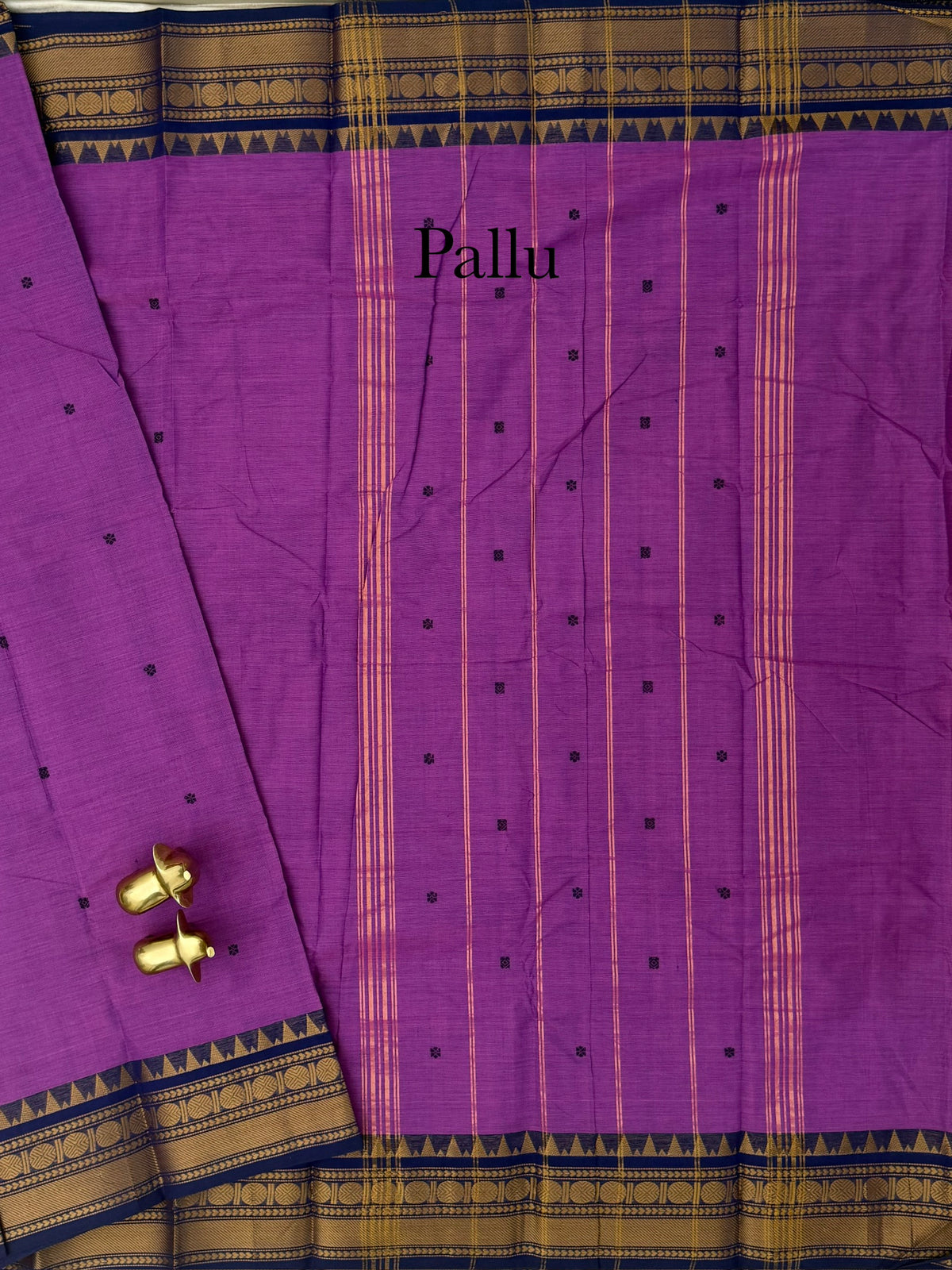 Chettinad Cotton Sarees - Purple  with Navy Blue