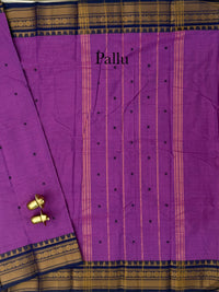 Chettinad Cotton Sarees - Purple  with Navy Blue