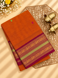Chettinad Cotton Sarees - Deeper Rust Orange with Maroon