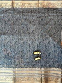 Unique Semi Tussar with Zari Border and Digital Prints - Grey