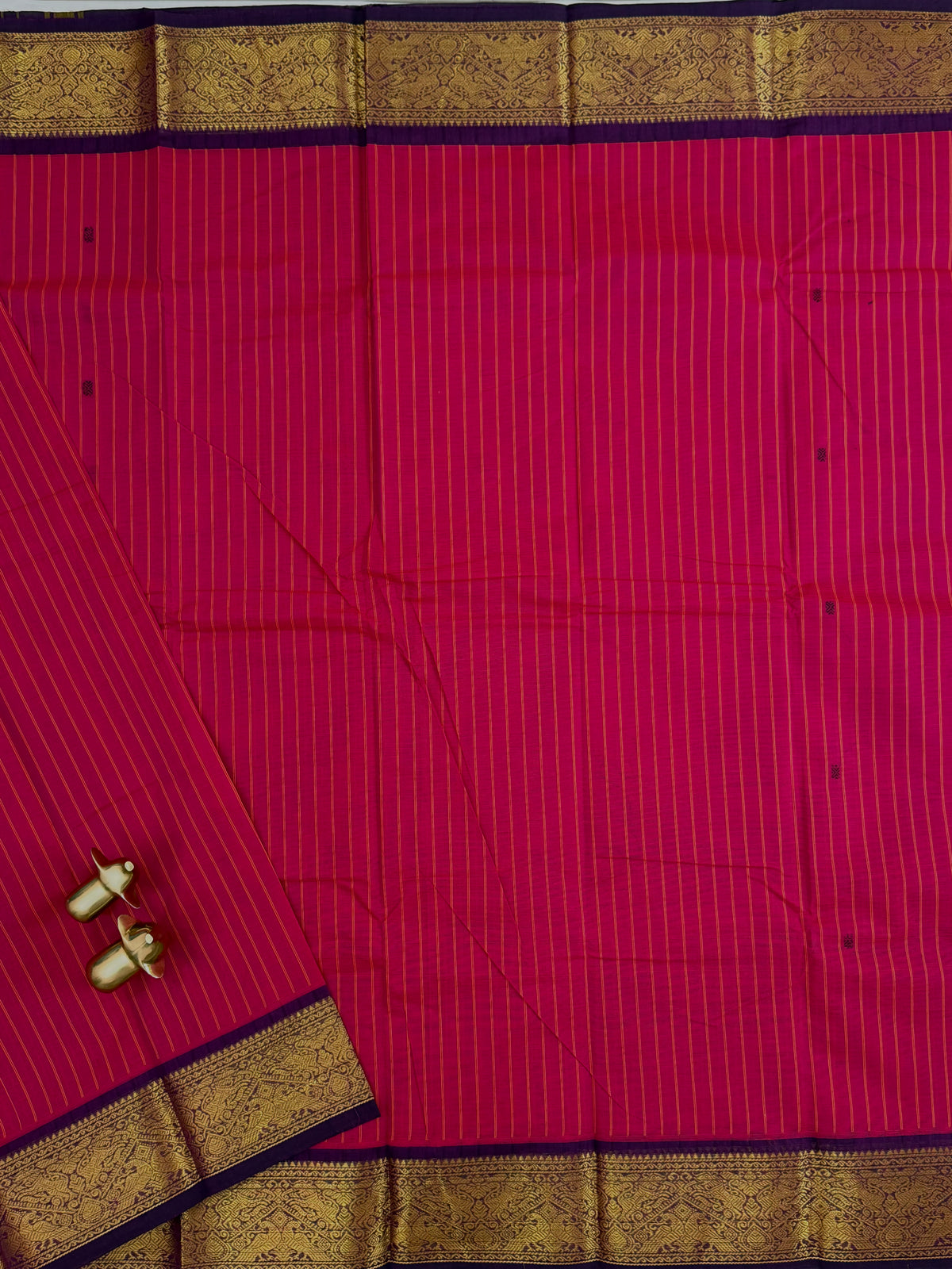 Chettinad Cotton Saree - Pink With Dark Purple Stripes