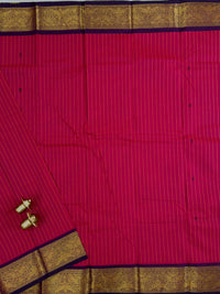 Chettinad Cotton Saree - Pink With Dark Purple Stripes