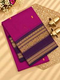 Chettinad Cotton Sarees - Magenta Pink with Dark Purple