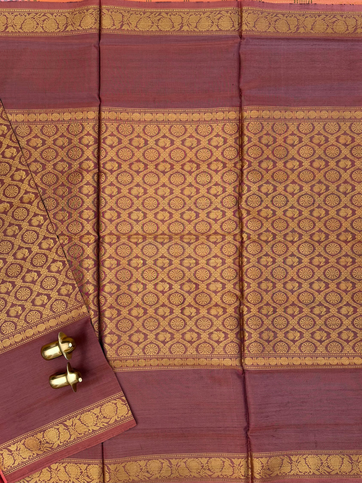 Maroon with Dark Orange Peacock Pattern Chinnalampattu Saree