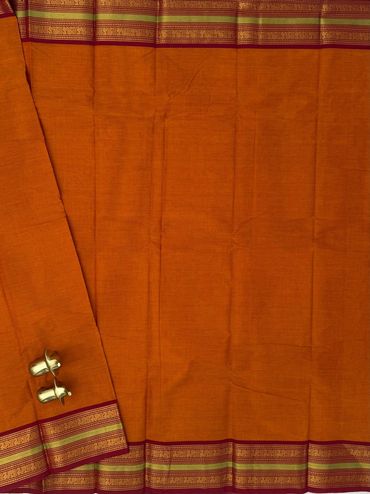 Chettinad Cotton Sarees - Deeper Rust Orange with Maroon