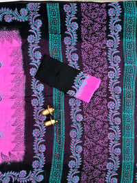 Pure Cotton with Hand Block Prints - Purple with Balck