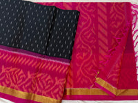 Black with Pink Pochampally Ikkat Silk Cotton (SICO Pattu)