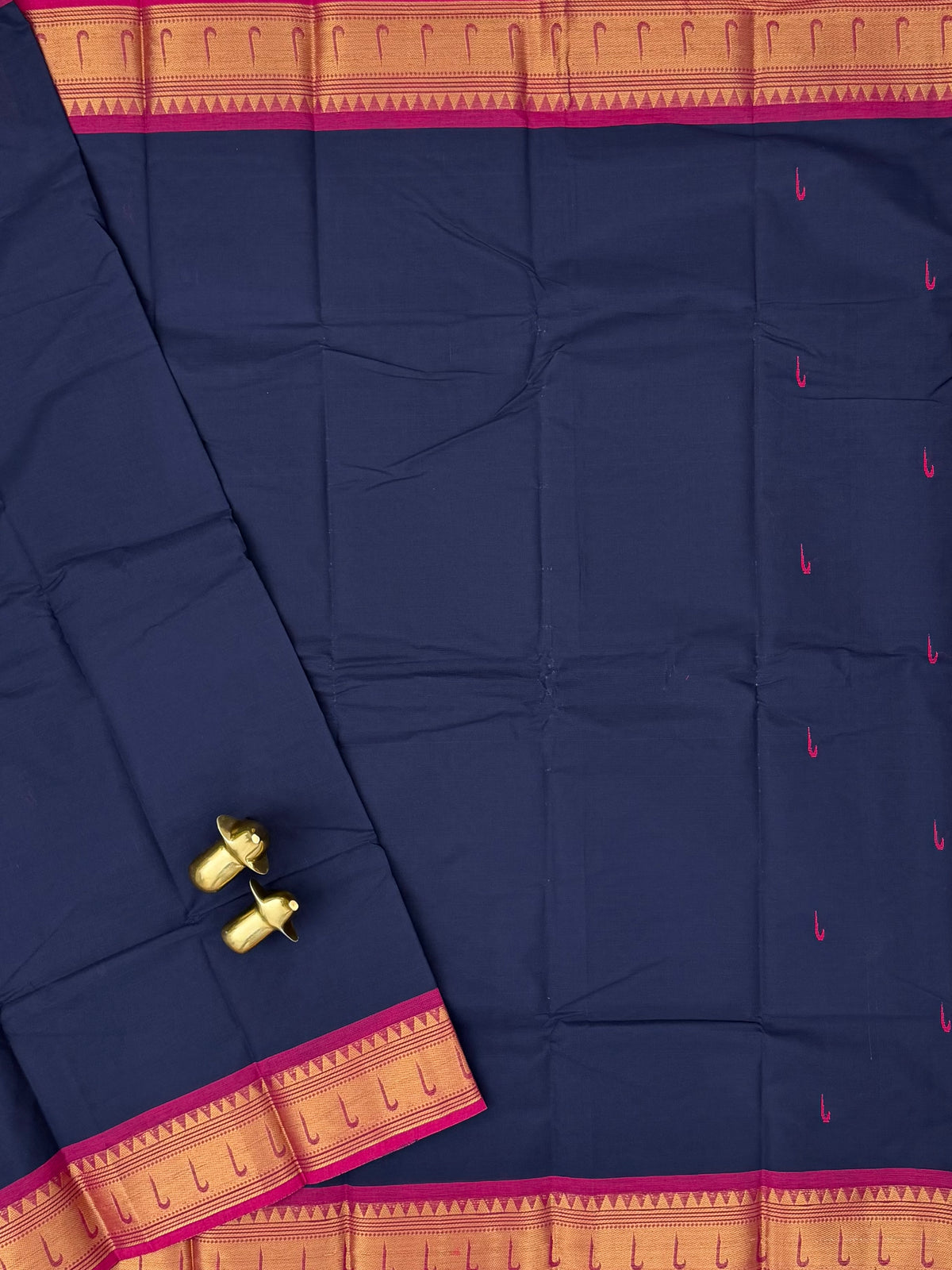 Chettinad Cotton Saree - Dark Blue with Pink