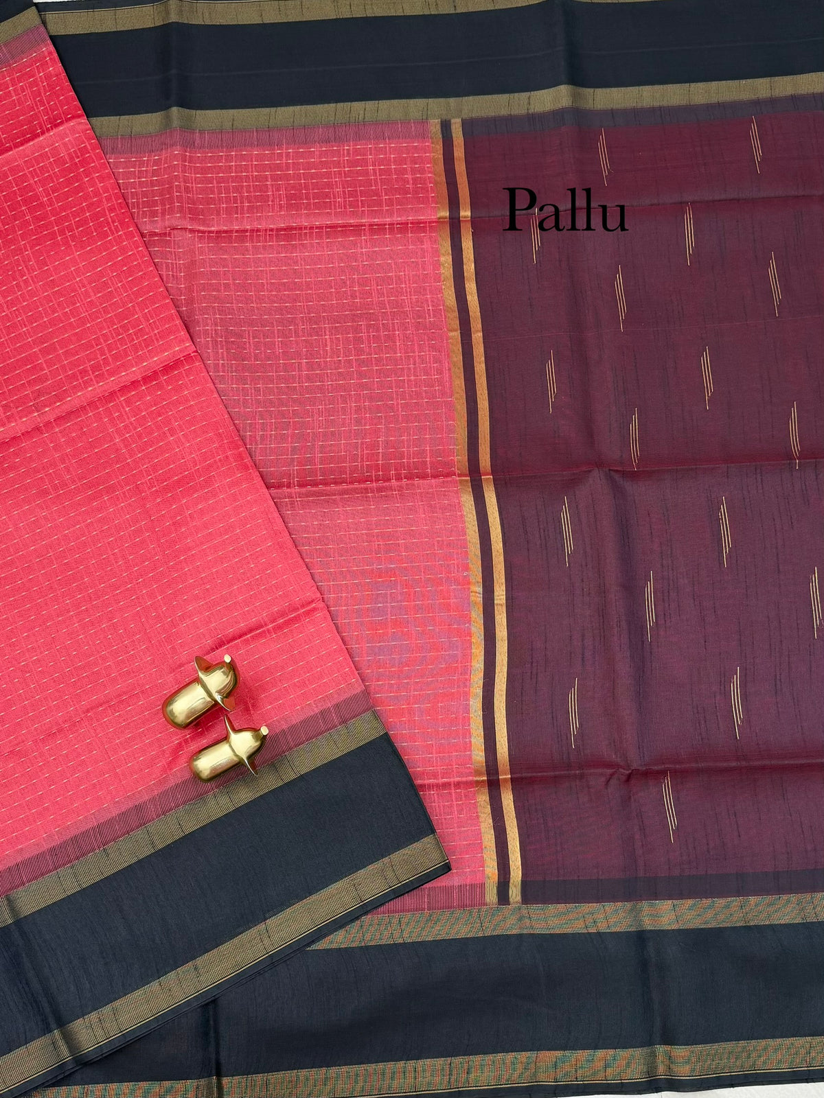 Semi Raw Silk - Peach with Black