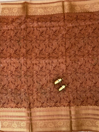 Unique Semi Tussar with Zari Border and Digital Prints - Brown