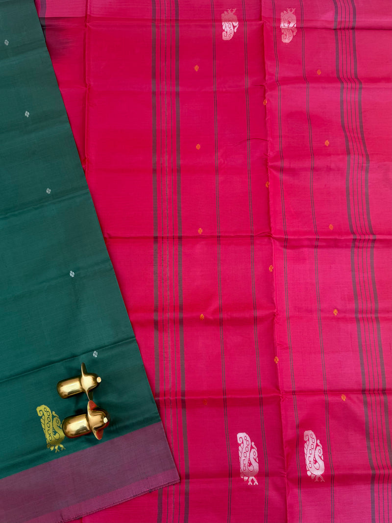 Chinnalampattu Saree - Green with Pink