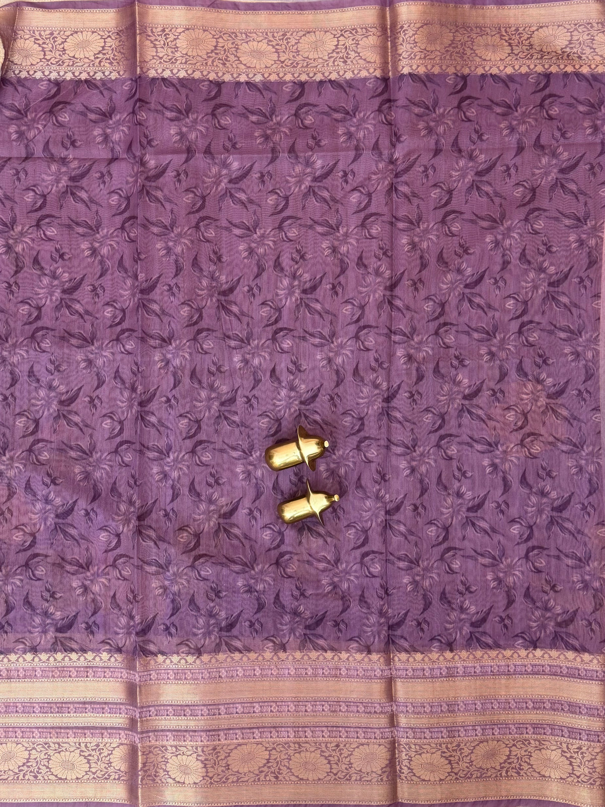 Unique Semi Tussar with Zari Border and Digital Prints - Purple