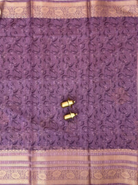 Unique Semi Tussar with Zari Border and Digital Prints - Purple