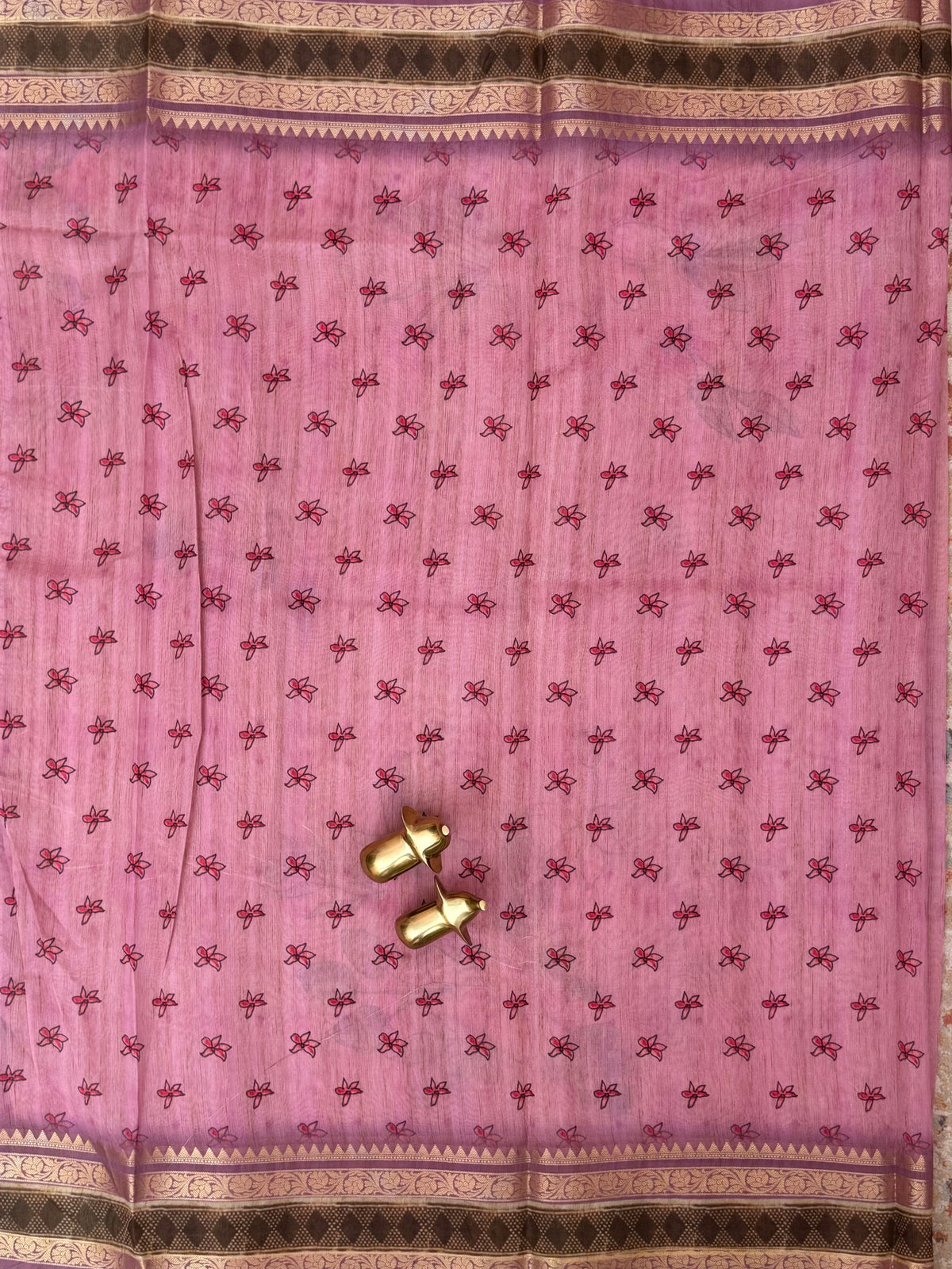 Unique Semi Tussar with Zari Border and Digital Prints - Pink