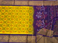 Yellow with Purple Pochampally Ikkat Silk Cotton (SICO Pattu)