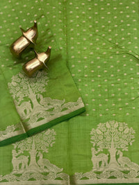 Tussar Silk Cotton Saree - Green
