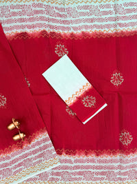 Pure Cotton with Hand Block Prints - Red with Light Green