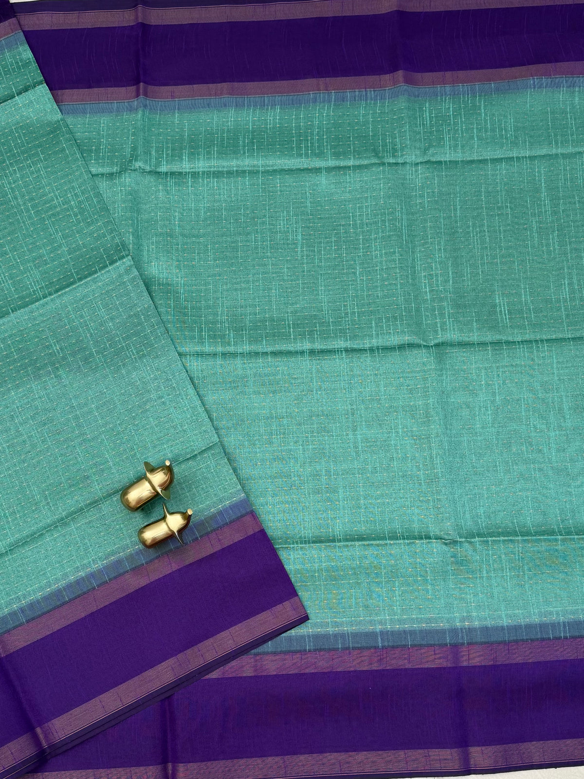 Semi Raw Silk - Sea Green with Purple