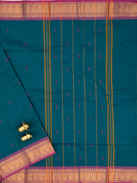 Chettinad Cotton Sarees - Peacock Blue with Pink