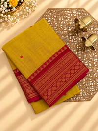 Chettinad Cotton Sarees - Golden Yellow with Red