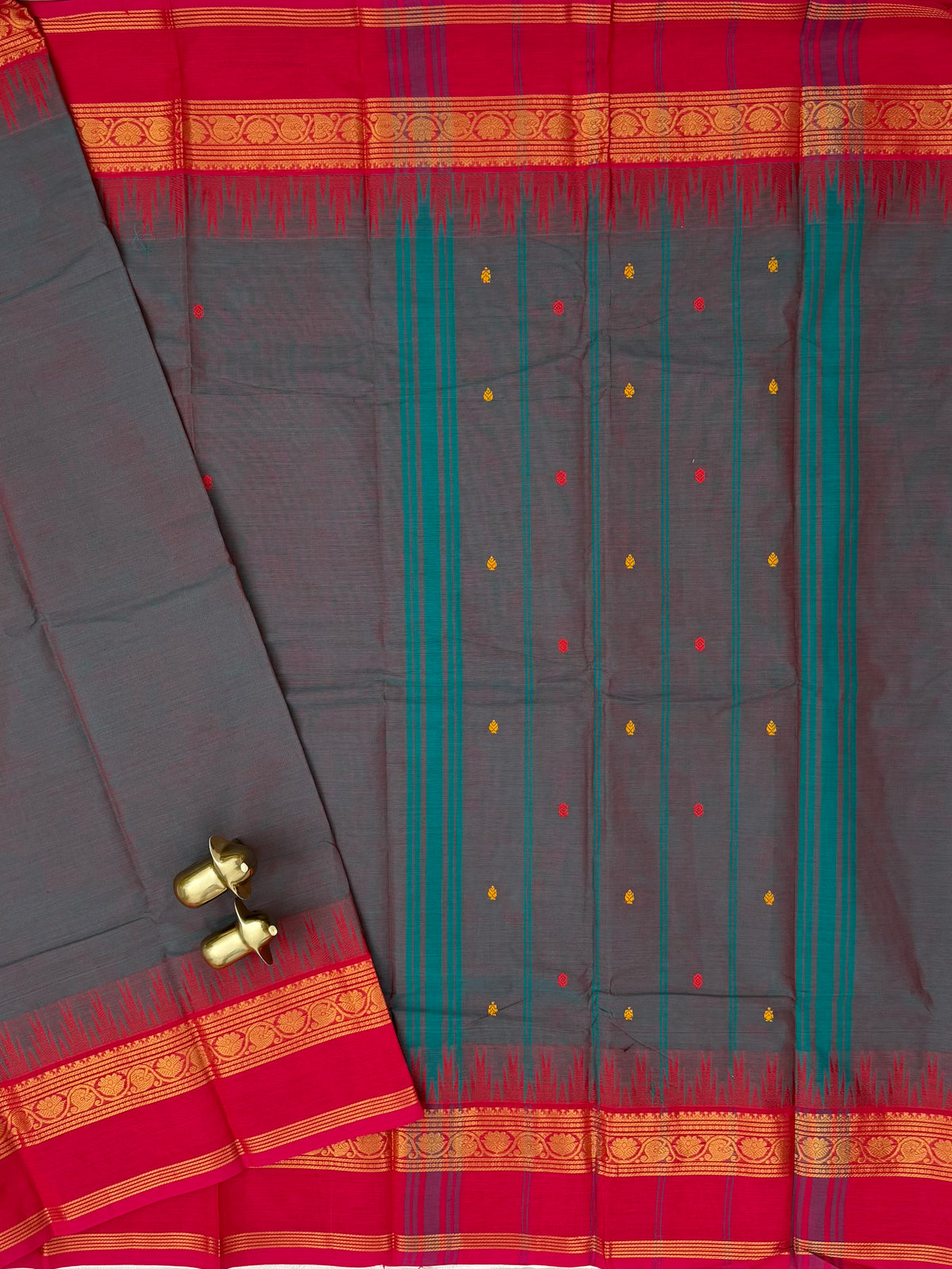 Chettinad Cotton Sarees - Dual Shade of Peacock Blue with Pink